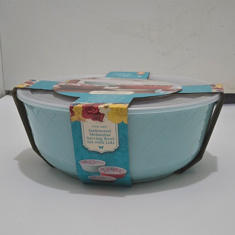 The Pioneer Woman 6 Piece Melamine BPA Storage Serving & Bowl Set with Lids New - Picture 3 of 6